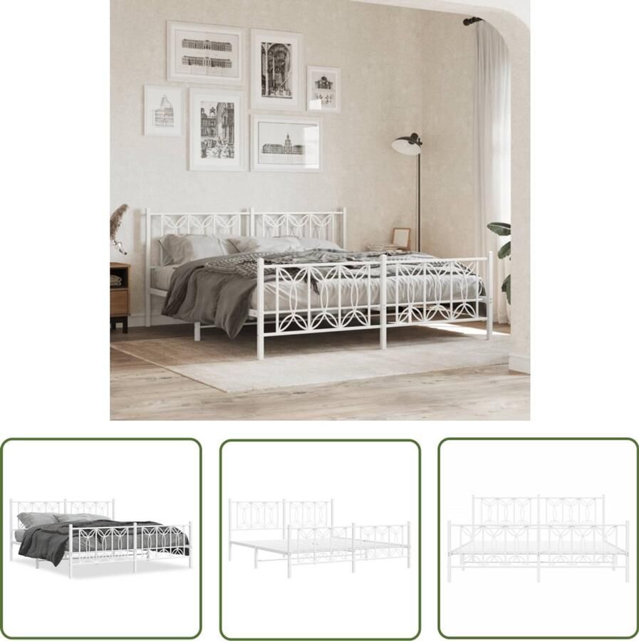 VidaXL Bedframe Wit Metalen Bedframe met hoofd- en voeteneinde metaal wit 180x200 cm Bedframe 180x200 King Size Bedframe Boxspring Frame