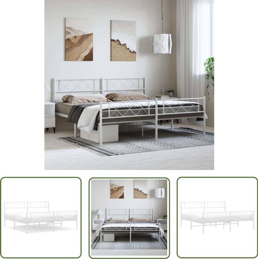 VidaXL Bedframe Wit Metalen Bedframe met hoofd- en voeteneinde metaal wit 193x203 cm Staal Bedframe King Size Bedframe Boxspring Bedframe - Foto 2