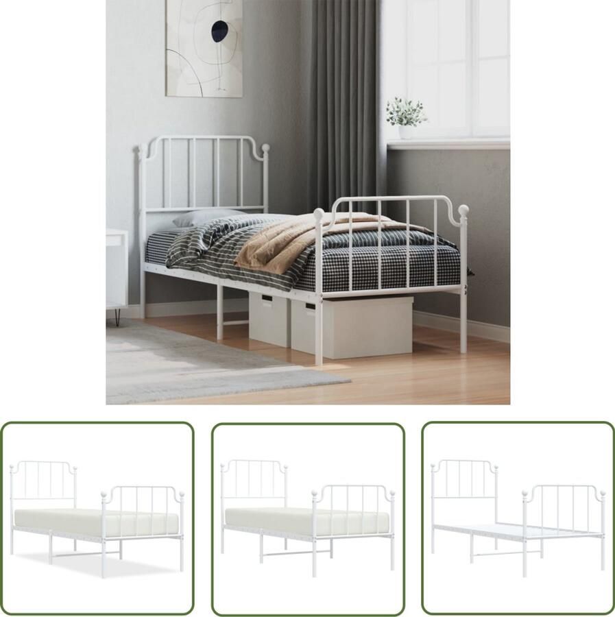 VidaXL Bedframe Wit Metalen Bedframe met hoofd- en voeteneinde metaal wit 75x190 cm Bedframe Staal Bedframe 75x190 Compact Bedframe