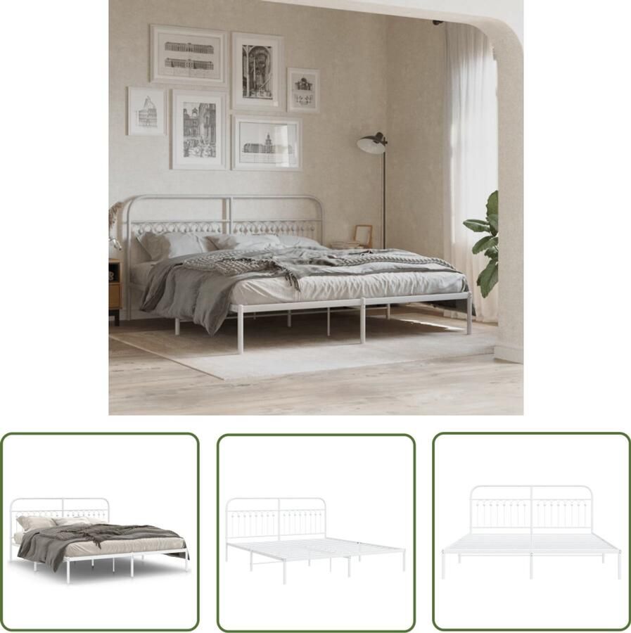 VidaXL Bedframe Wit Metalen Bedframe met hoofdbord metaal wit 183x203 cm Bedframe Staal King Size Bedframe Hoofdbord Bed