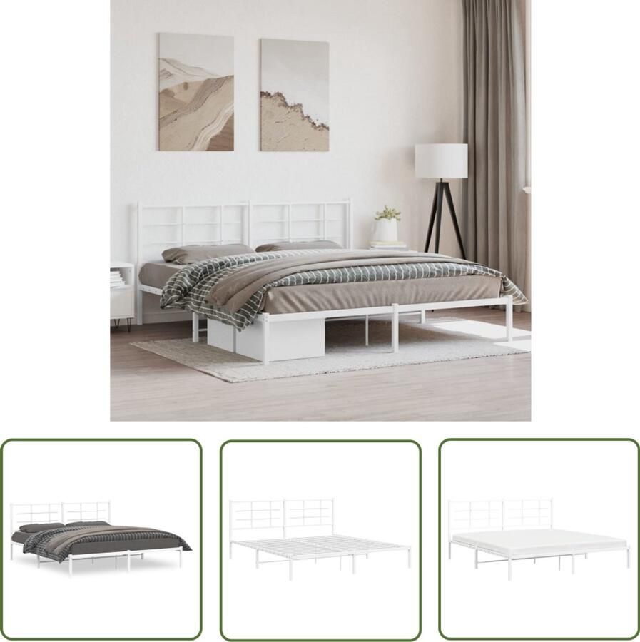 VidaXL Bedframe Wit Metalen Bedframe met hoofdbord metaal wit 183x213 cm Staal Bedframe King Size Bedframe Groot Bedframe