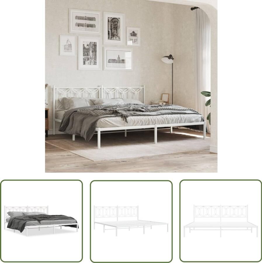 VidaXL Bedframe Wit Metalen Bedframe met hoofdbord metaal wit 200x200 cm Bedframe 200x200 Hoofdbord Bed Staal Bedframe