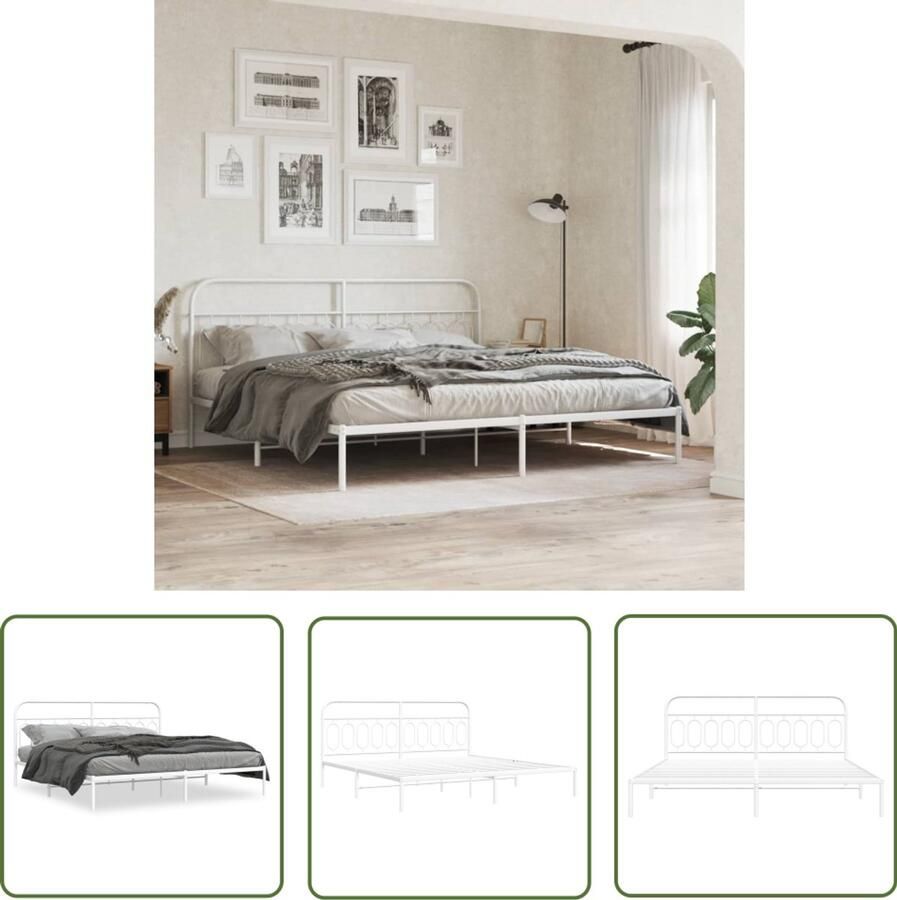 VidaXL Bedframe Wit Metalen Bedframe met hoofdbord metaal wit 200x200 cm Bedframe 200x200 King Size Bedframe Slaapkamerstijl