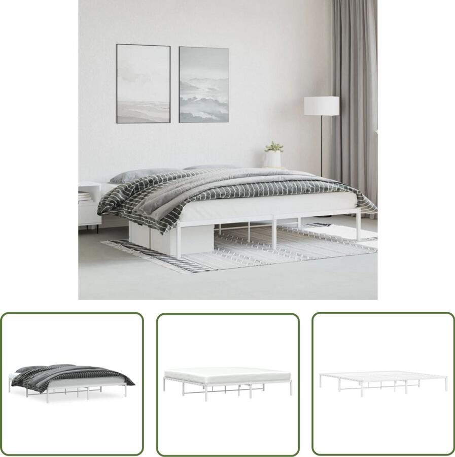 VidaXL Bedframe metaal wit 193x203 cm Metalen Bedframe Wit Staal Bedframe King Size Bedframe Tweepersoons Bedframe