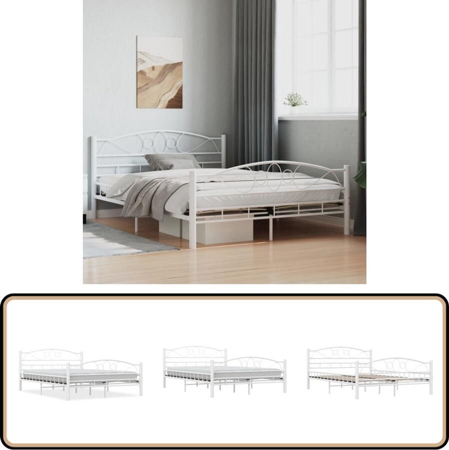 VidaXL Bedframe Wit Metalen Frame 140x200 cm Metalen Bedframe Tweepersoonsbed Bed Voor Volwassenen Classic Design Modern Design Witte Bedframe Eenvoudig Te Monteren Slaapcomfort Luxe Bed Budgetvriendelijk Bed