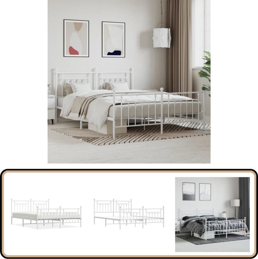 VidaXL Bedframe Wit Staal 180x200 cm Robuust Bedframe Klassiek Bed Houten Bed Staal Bedframe Wit Bed Boxspring Bed Tweepersoonsbed King Size Bed