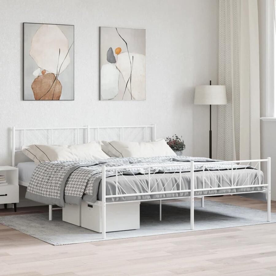 VidaXL Bedframe Wit Staal 183x213 cm Metalen Bed Frame Klassiek Bed Wit Bed Staal Bedframe Boxspring Bed Tweepersoonsbed King Size Bed Slaapcomfort - Foto 2