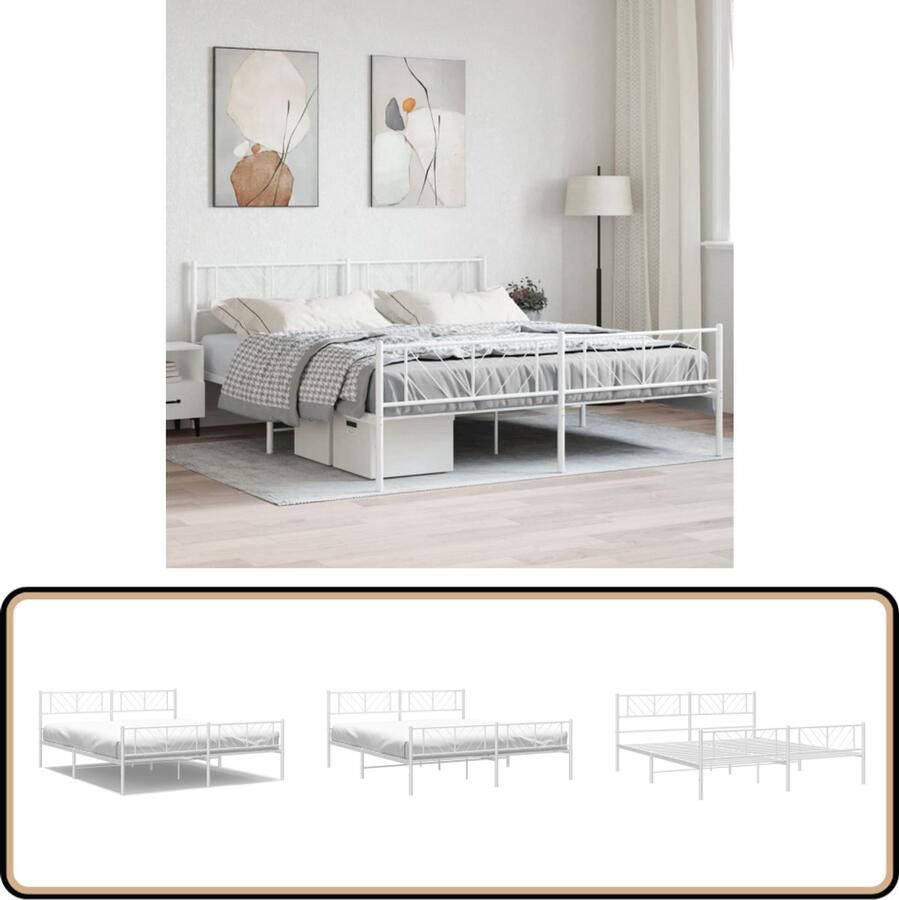 VidaXL Bedframe Wit Staal 183x213 cm Metalen Bed Frame Klassiek Bed Wit Bed Staal Bedframe Boxspring Bed Tweepersoonsbed King Size Bed Slaapcomfort