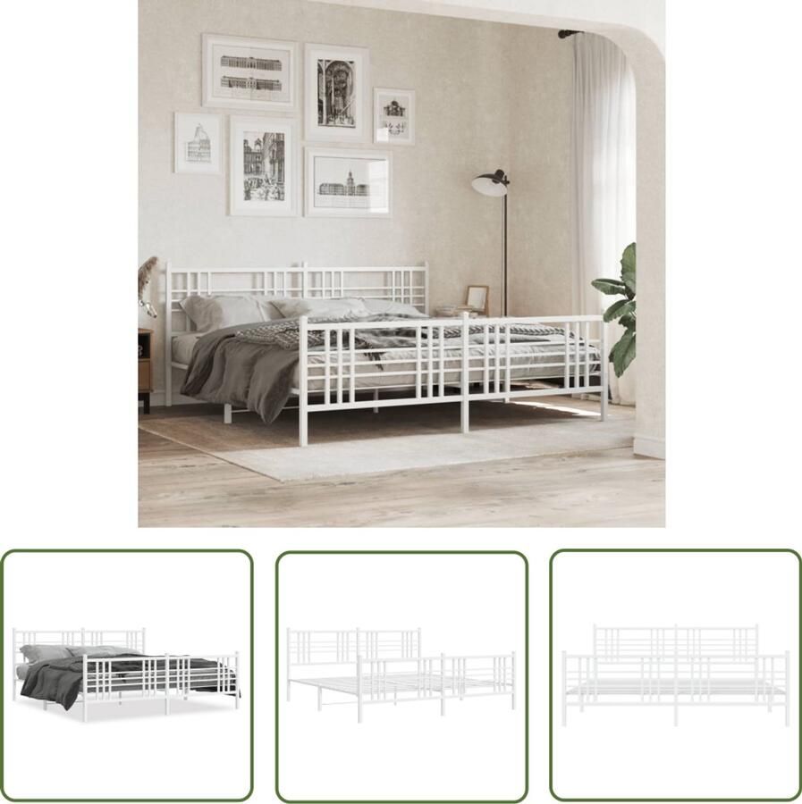 VidaXL Bedframe met hoofd- en voeteneinde metaal wit 183x213 cm Staal Bedframe Wit King Size Bedframe Tweepersoons Bedframe 183x213cm