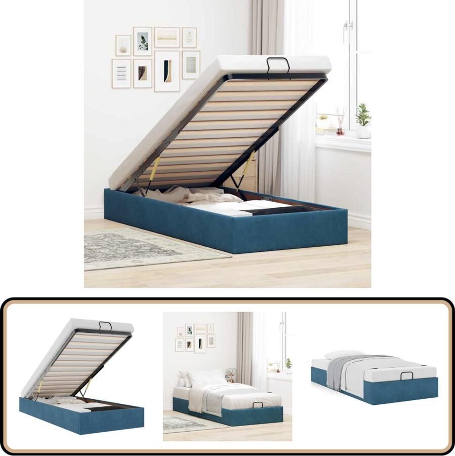 VidaXL Bedframe zonder matras 100x200 cm fluweel donkerblauw