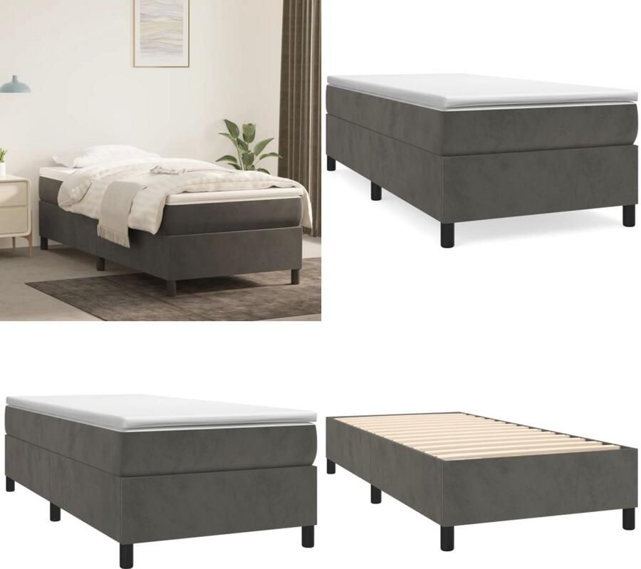 VidaXL Boxspringframe fluweel donkergrijs 100x200 cm Boxspringframe Boxspringframes Bed Ledikant