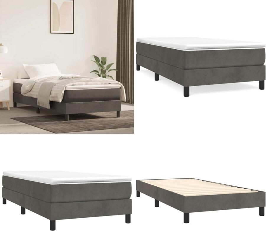 VidaXL Bedframe zonder matras 100x200 cm fluweel donkergrijs Bedframe Bedframes Bed Ledikant
