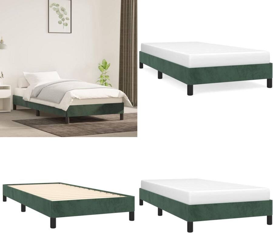 VidaXL Bedframe zonder matras 100x200 cm fluweel donkergroen Bedframe Bedframes Bed Ledikant - Foto 2