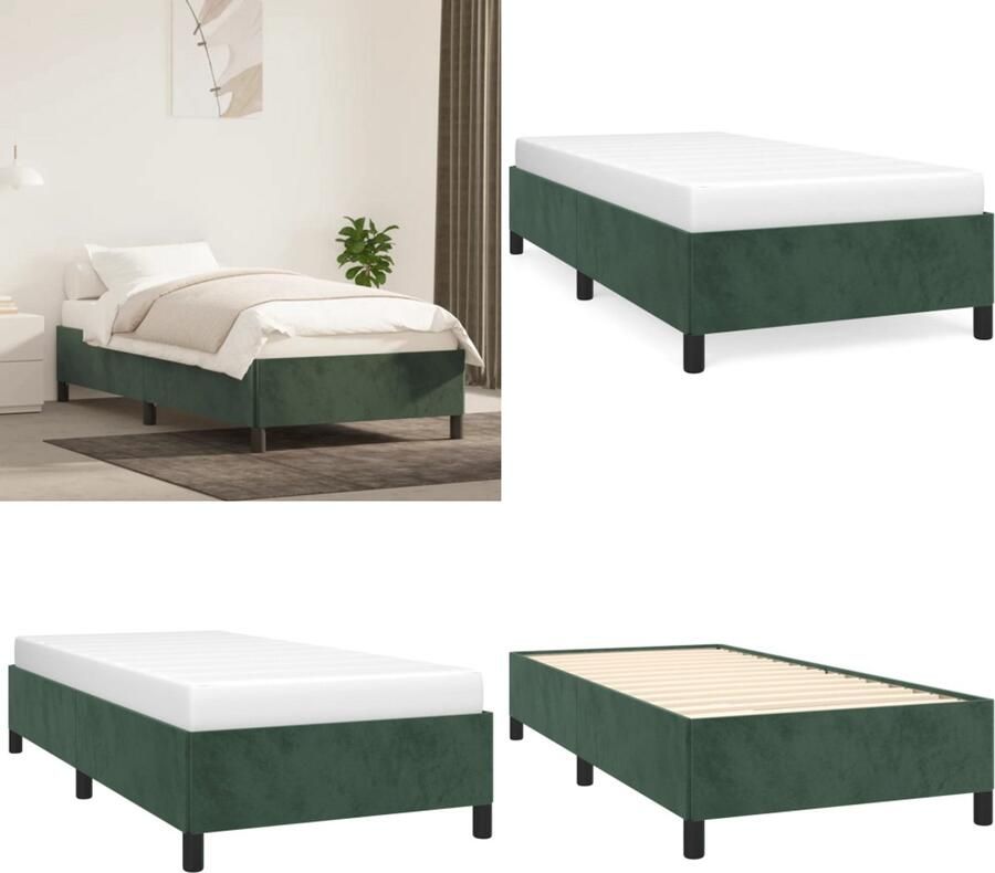 VidaXL Bedframe zonder matras 100x200 cm fluweel donkergroen Bedframe Bedframes Bed Ledikant