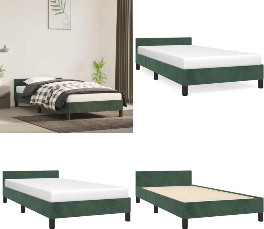 VidaXL Bedframe met hoofdeinde fluweel donkergroen 100x200 cm Bedframe Met Hoofdeinde Bedframes Met Hoofdeindes Bed Slaapmeubel