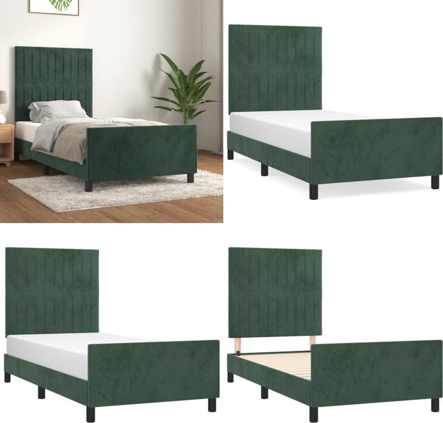 VidaXL Bedframe zonder matras 100x200 cm fluweel donkergroen Bedframe Met Hoofdeinde Bedframes Met Hoofdeindes Bed Slaapmeubel