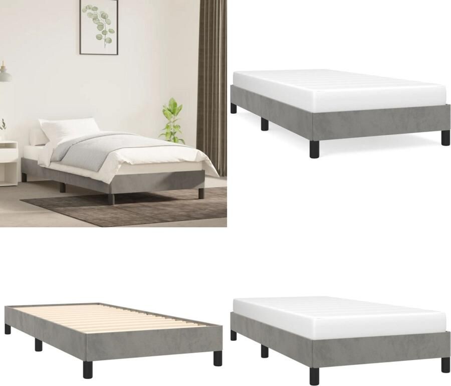 VidaXL Boxspringframe fluweel lichtgrijs 100x200 cm Boxspringframe Boxspringframes Bed Ledikant - Foto 2