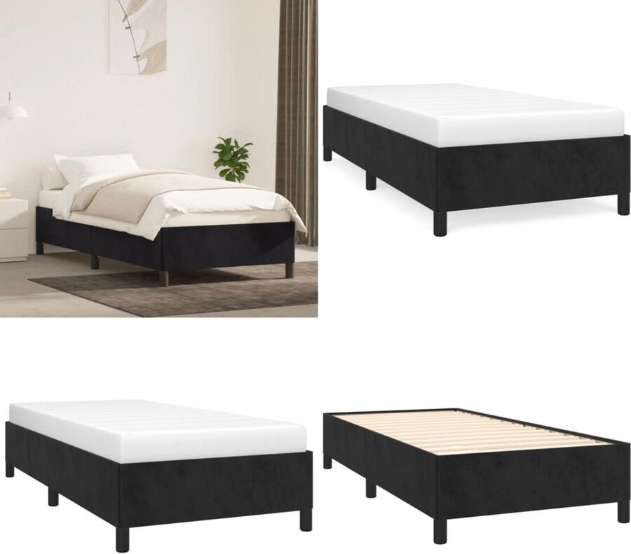 VidaXL Bedframe zonder matras 100x200 cm fluweel zwart Bedframe Bedframes Bed Ledikant
