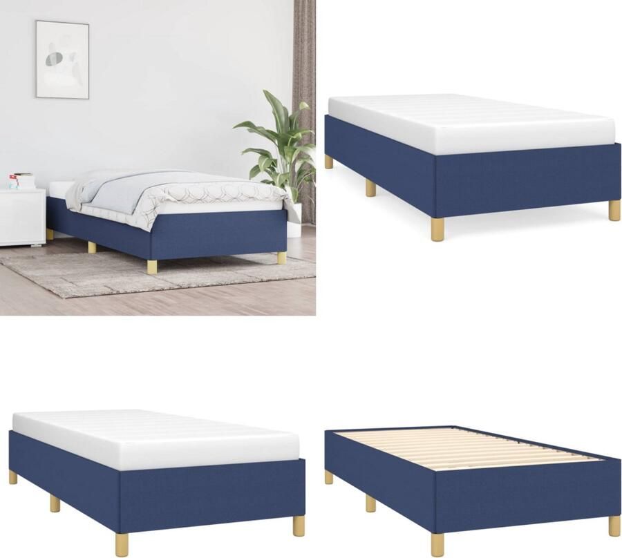 VidaXL Bedframe zonder matras 100x200 cm stof blauw Bedframe Bedframes Slaapmeubel Bedbodem