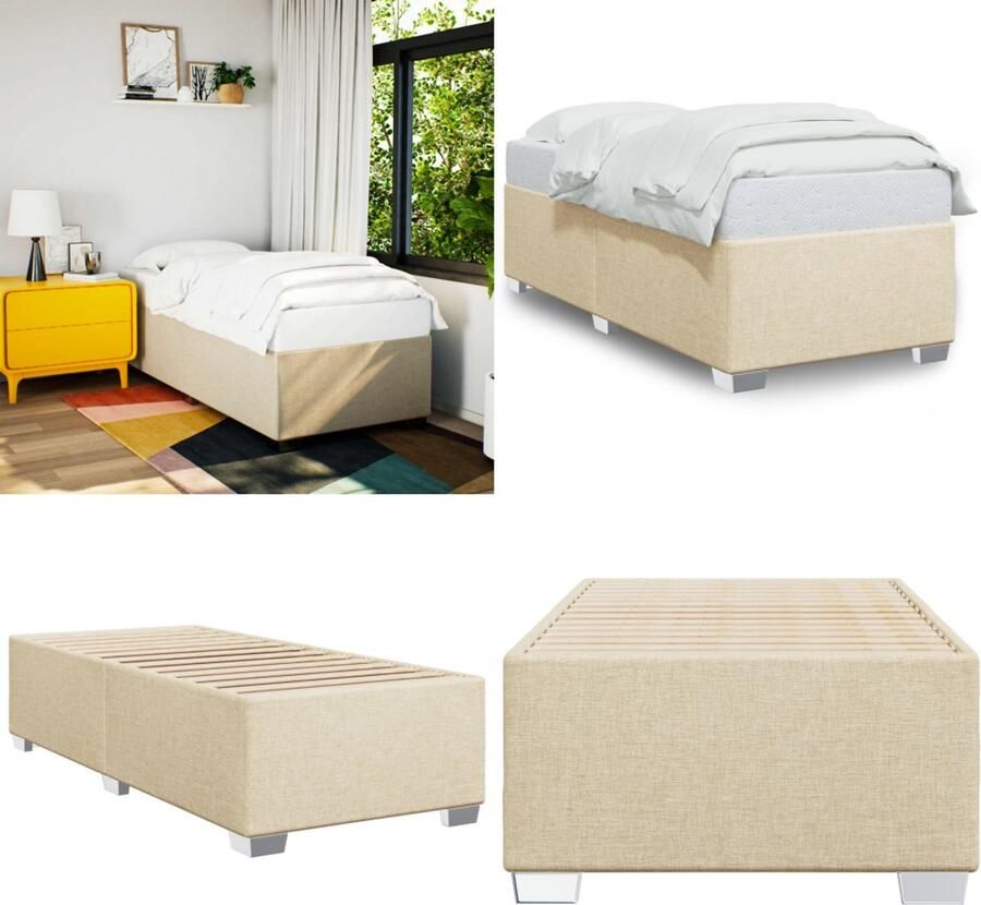 VidaXL Bedframe zonder matras 100x200 cm stof crèmekleurig Bedframe Bed Bedbodem