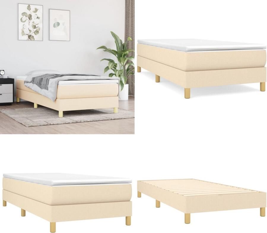 VidaXL Bedframe zonder matras 100x200 cm stof crèmekleurig Bedframe Bedframes Slaapmeubel Bedbodem - Foto 3