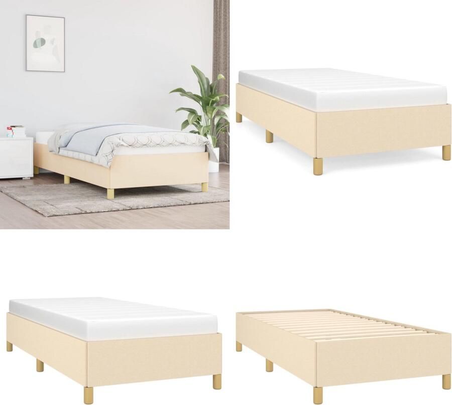 VidaXL Bedframe zonder matras 100x200 cm stof crèmekleurig Bedframe Bedframes Slaapmeubel Bedbodem - Foto 2