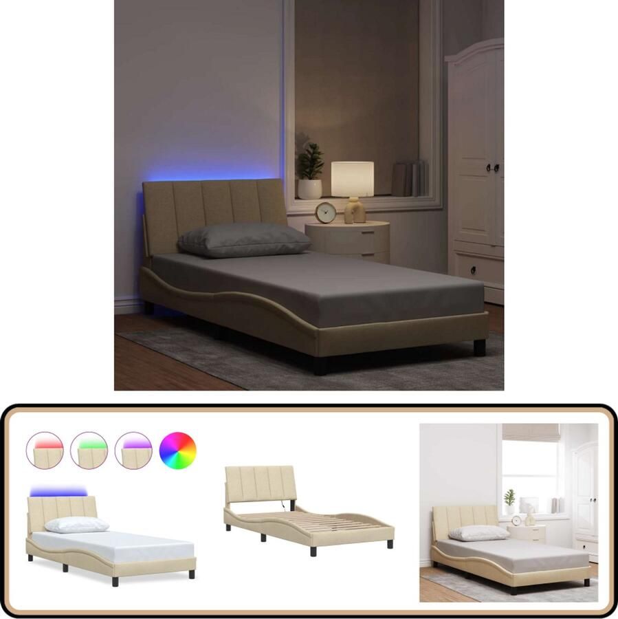 VidaXL Bedframe zonder matras 100x200 cm stof crèmekleurig