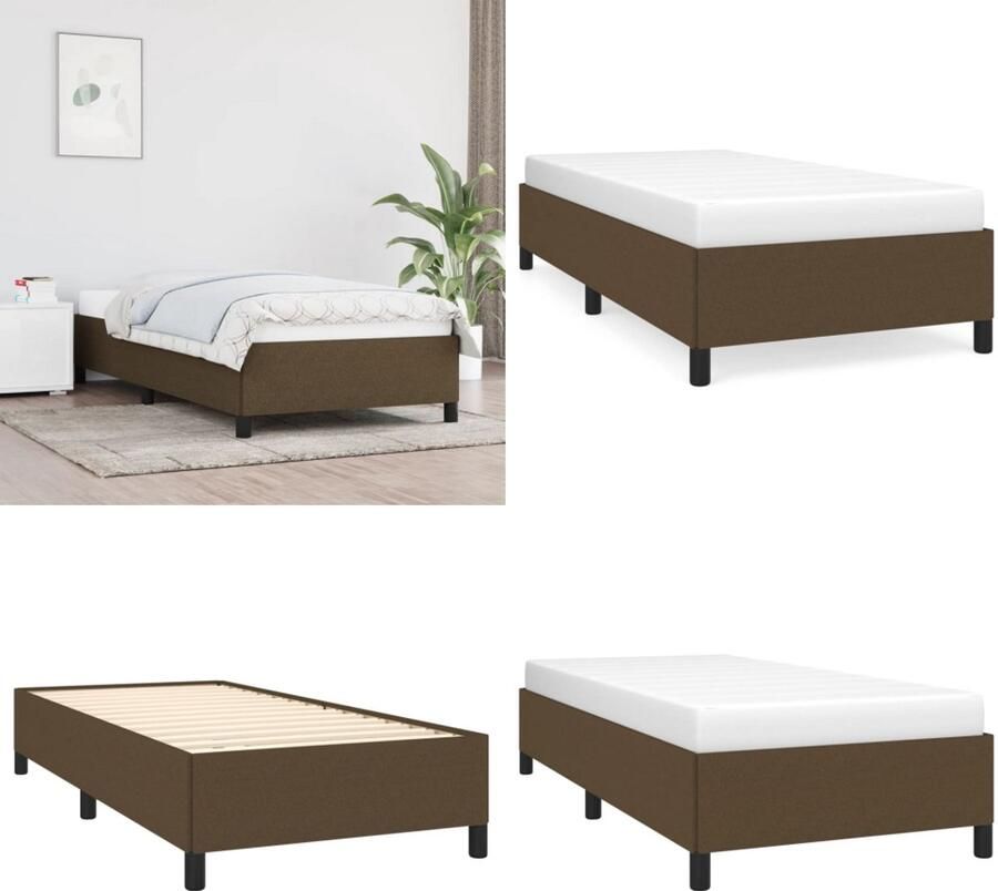 VidaXL Bedframe zonder matras 100x200 cm stof donkerbruin Bedframe Bedframes Slaapmeubel Bedbodem