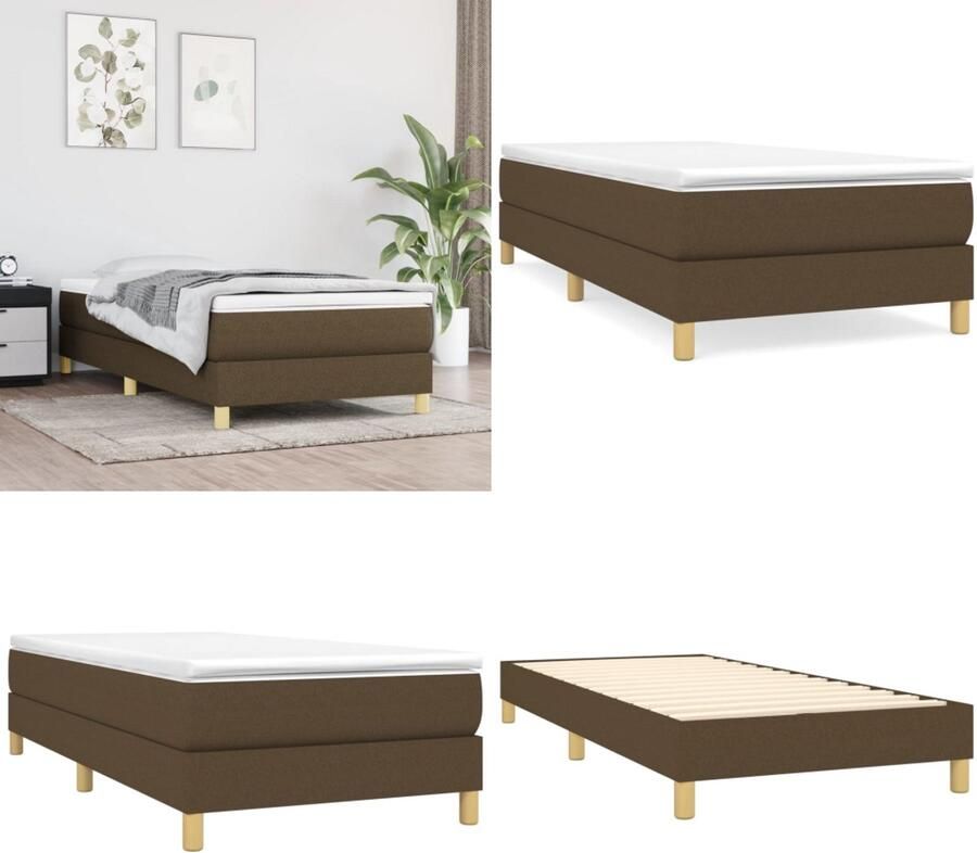 VidaXL Bedframe zonder matras 100x200 cm stof donkerbruin Bedframe Bedframes Slaapmeubel Bedbodem - Foto 2