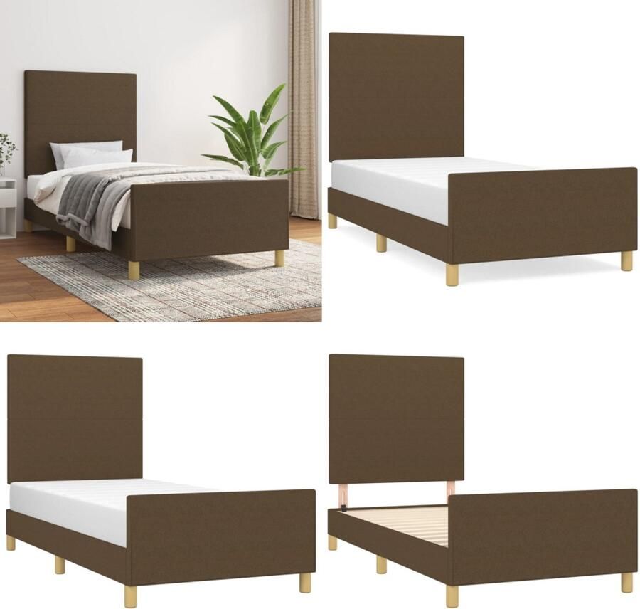 VidaXL Bedframe zonder matras 100x200 cm stof donkerbruin Bedframe Met Hoofdeinde Bedframes Met Hoofdeindes Bed Slaapmeubel