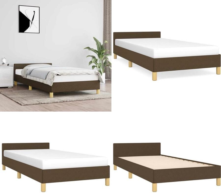 VidaXL Bedframe zonder matras 100x200 cm stof donkerbruin Bedframe Met Hoofdeinde Bedframes Met Hoofdeindes Bed Slaapmeubel