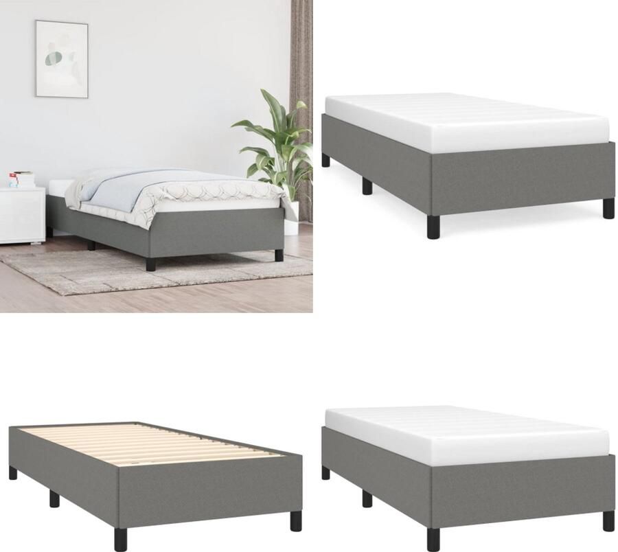 VidaXL Bedframe zonder matras 100x200 cm stof donkergrijs Bedframe Bedframes Slaapmeubel Bedbodem