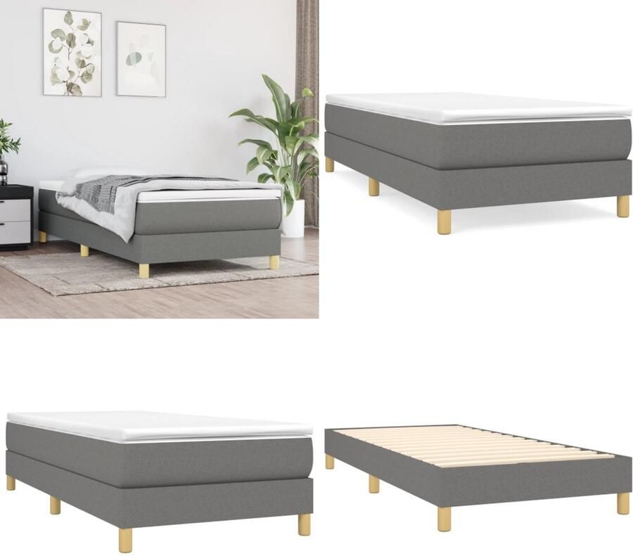 VidaXL Bedframe zonder matras 100x200 cm stof donkergrijs Bedframe Bedframes Slaapmeubel Bedbodem - Foto 2