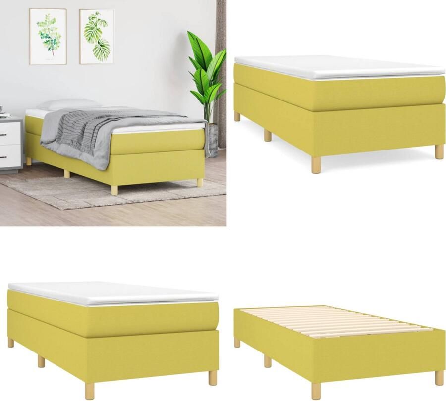 VidaXL Bedframe zonder matras 100x200 cm stof groen Bedframe Bedframes Slaapmeubel Bedbodem