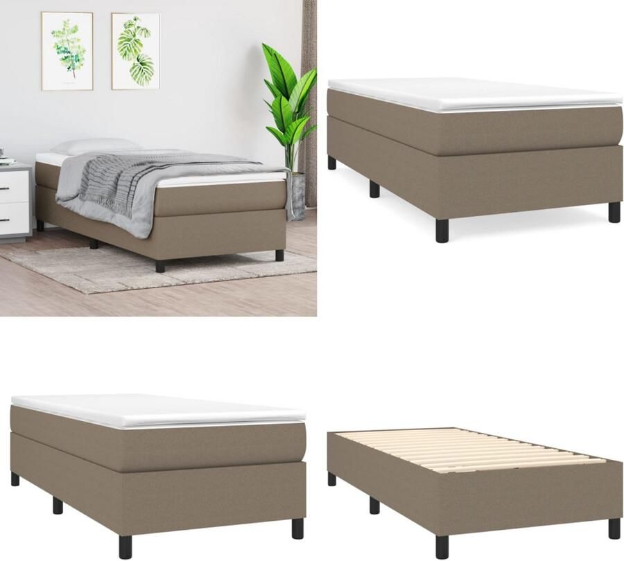 VidaXL Bedframe zonder matras 100x200 cm stof taupe Bedframe Bedframes Slaapmeubel Bedbodem