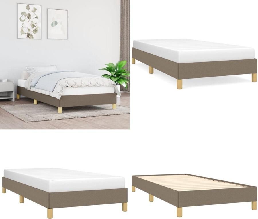 VidaXL Bedframe zonder matras 100x200 cm stof taupe Bedframe Bedframes Slaapmeubel Bedbodem - Foto 3