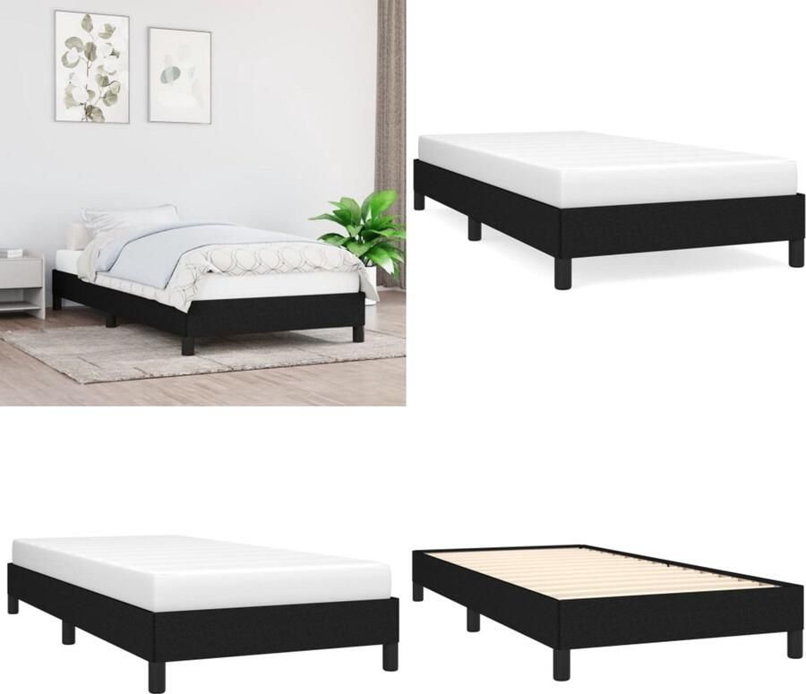 VidaXL Bedframe zonder matras 100x200 cm stof zwart Bedframe Bedframes Slaapmeubel Bedbodem - Foto 2