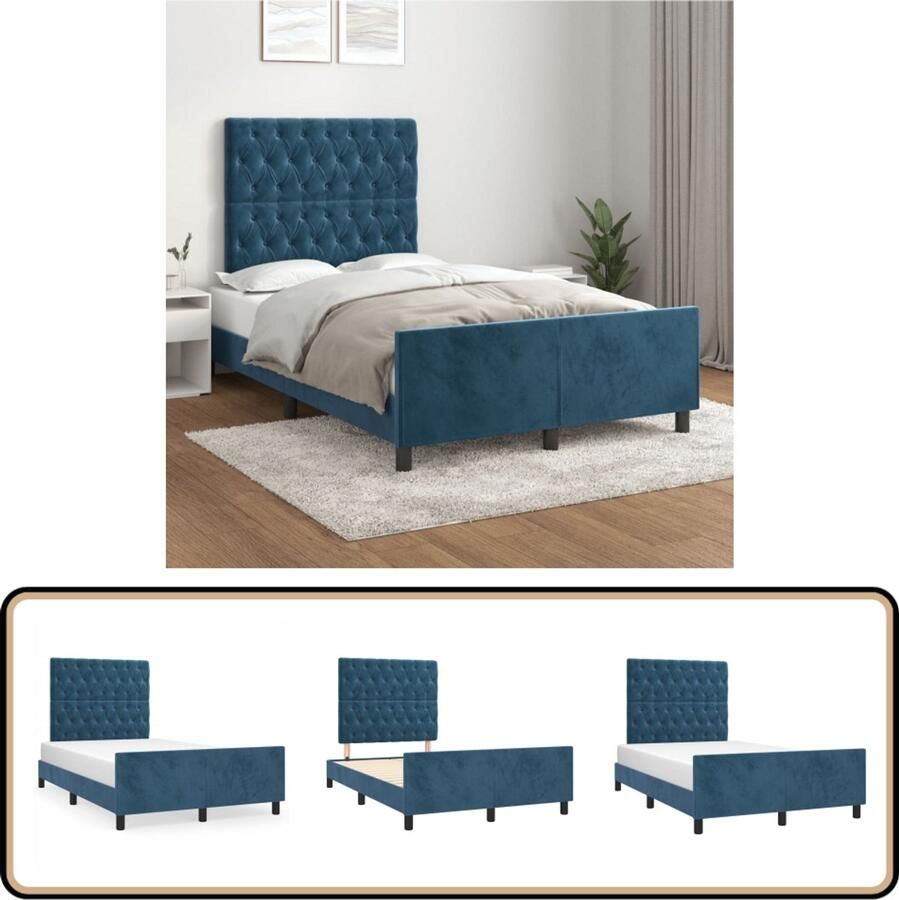 VidaXL Bedframe zonder matras 120x190 cm fluweel donkerblauw