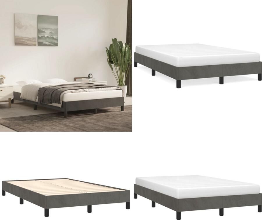 VidaXL Bedframe zonder matras 120x190 cm fluweel donkergrijs Bedframe Bedframes Slaapmeubel Bedbodem