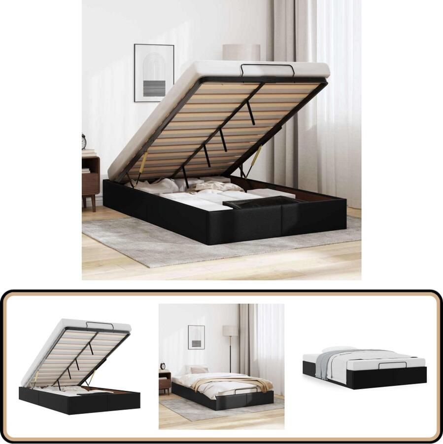 VidaXL Zwarte Bedbank Bed Frame Bedframe zonder matras 120x190 cm kunstleer zwart Kunstleder Bed Tweepersoons Bed Boxspring Bed