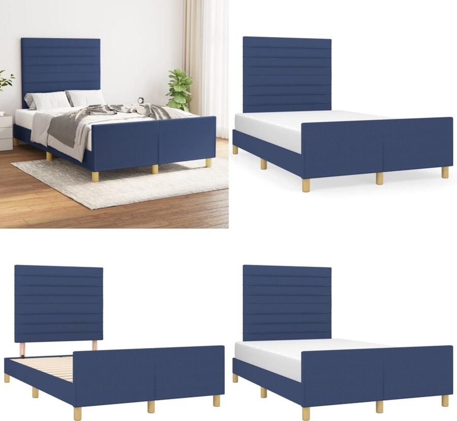 VidaXL Bedframe zonder matras 120x190 cm stof blauw Bedframe Met Hoofdeinde Bedframes Met Hoofdeindes Bed Slaapmeubel