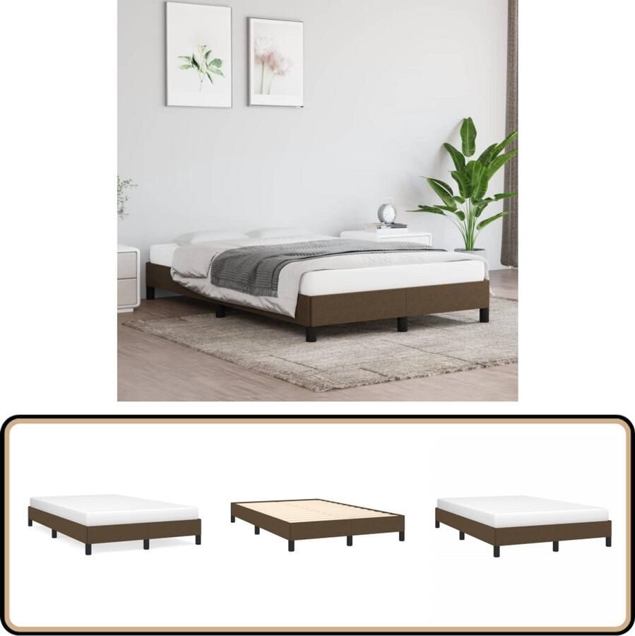 VidaXL Tweepersoons Bed Donkerbruin Bedframe zonder matras 120x190 cm stof donkerbruin Houten Bedframe Stoffen Bedframe Bed Frame 120x190