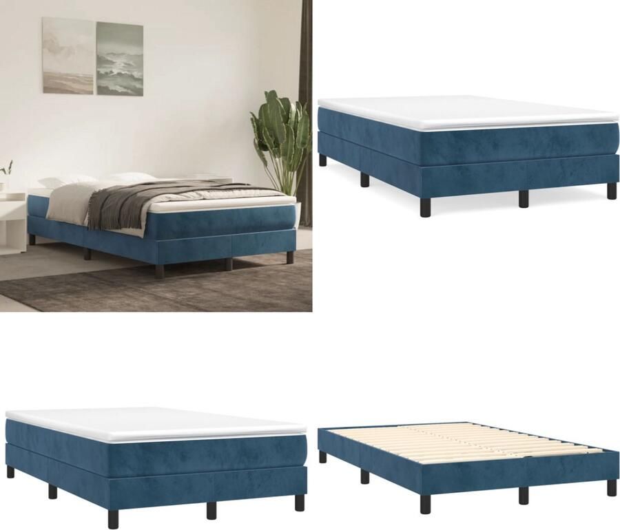 VidaXL Boxspringframe fluweel donkerblauw 120x200 cm Boxspring Bed Frame Boxspring Bed Frames Bed Slaapkamer Meubels