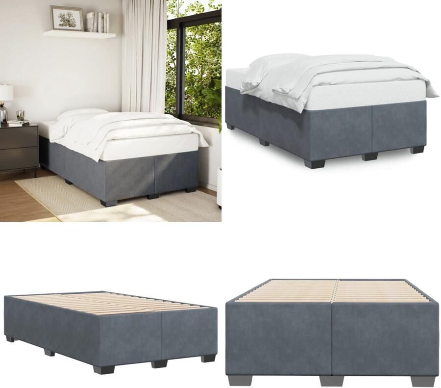VidaXL Bedframe zonder matras 120x200 cm fluweel donkergrijs Bedframe Bed Bedbodem