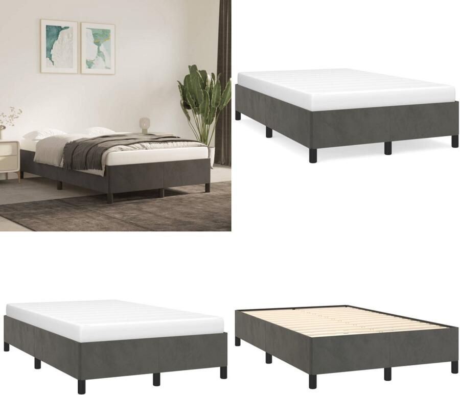 VidaXL Bedframe zonder matras 120x200 cm fluweel donkergrijs Bedframe Bedframes Slaapmeubel Bedbodem