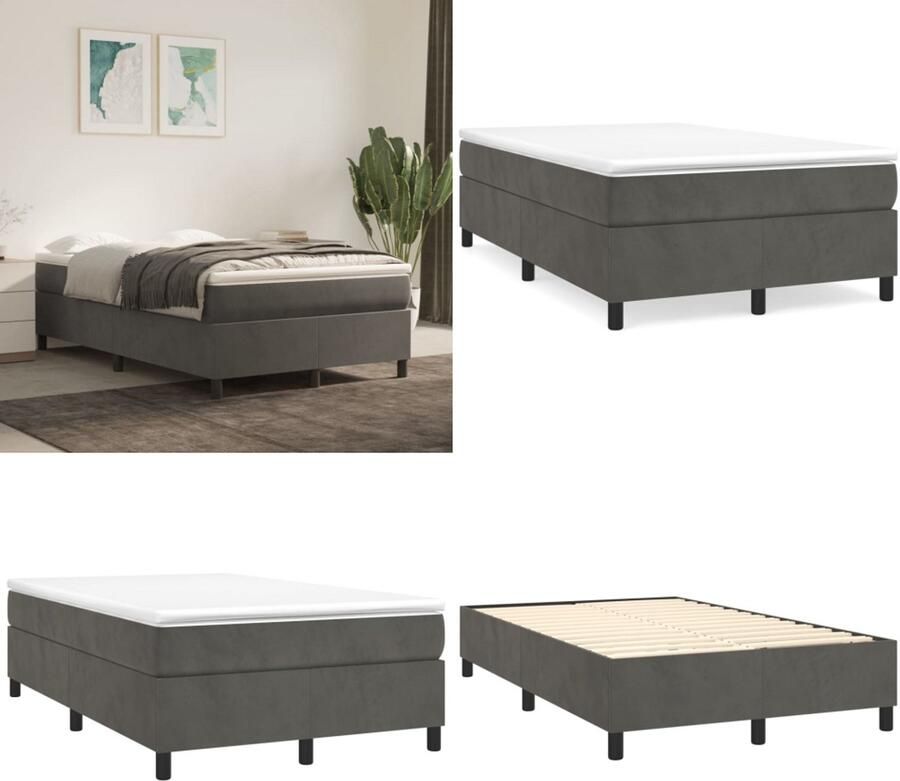 VidaXL Boxspringframe fluweel donkergrijs 120x200 cm Boxspring Bed Frame Boxspring Bed Frames Bed Slaapkamer Meubels