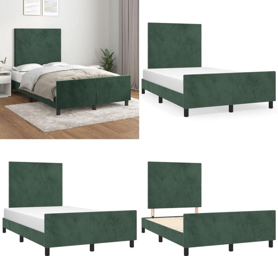 VidaXL Bedframe met hoofdeinde fluweel donkergroen 120x200 cm Bedframe Met Hoofdeinde Bedframes Met Hoofdeindes Bed Slaapmeubel