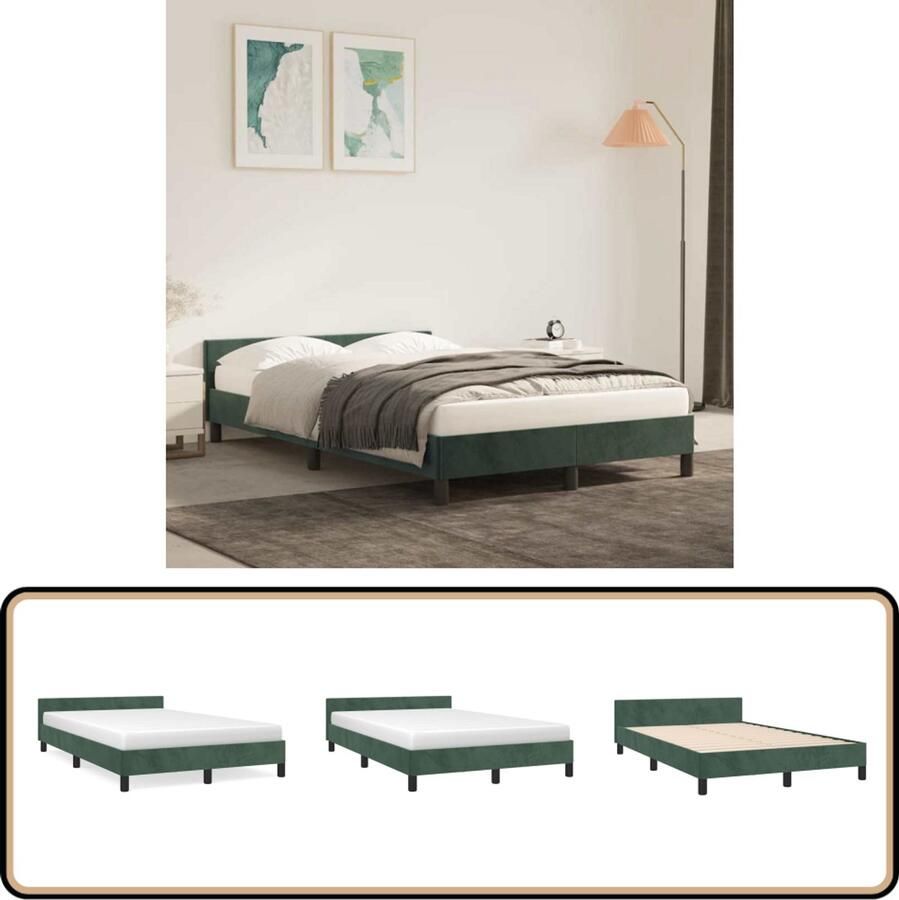 VidaXL -Bedframe-met-hoofdeinde-fluweel-donkergroen-120x200-cm - Foto 2