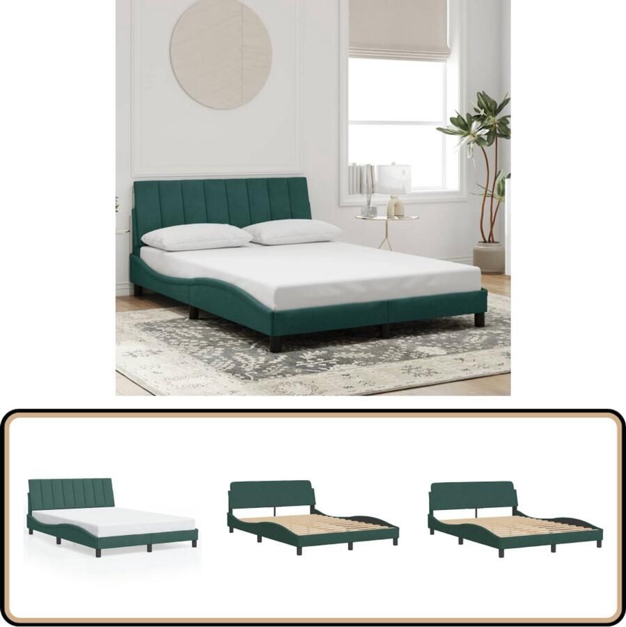 VidaXL Bedframe zonder matras 120x200 cm fluweel donkergroen