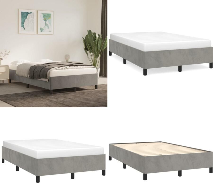 VidaXL Boxspringframe fluweel lichtgrijs 120x200 cm Boxspring Bed Frame Boxspring Bed Frames Bed Slaapkamer Meubels